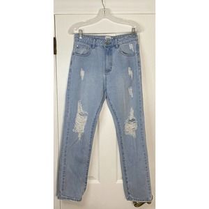 Princess Polly‎ Women’s Straight Leg Distressed Denim Jeans Light Wash 4